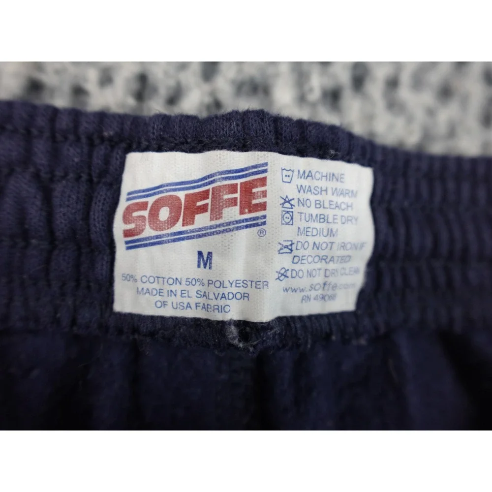 Soffe Navy Graphic Sweatpants Joggers Yellow Print Drawstring Elastic Medium‎